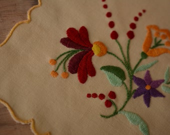 カロチャ　毛糸手刺繍　混紡リネン　テーブルクロス 70e49589d21b0279d71e39ae6191a0