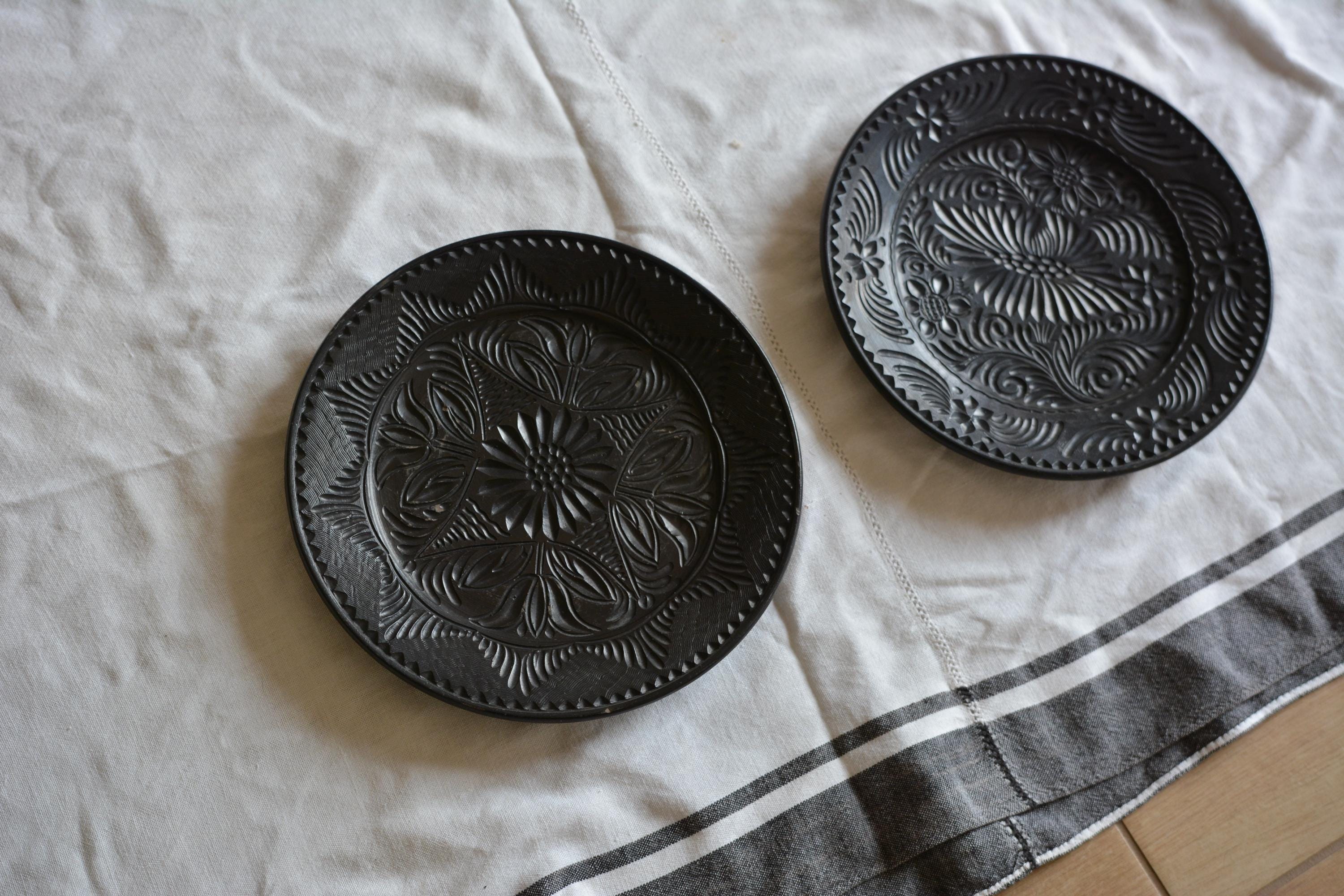 Large Black Korond Plates | Corond Folk Pottery | Handmade Black