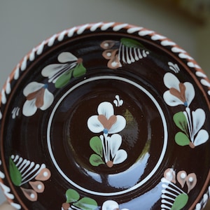 Vintage Hungarian Deep  Pottery Wall Plate | Hand Painted Flowers from Hungary | Traditional Sarospatak Folk Plate | Handmade Bowl