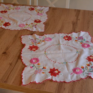 Vintage Hungarian Kalocsa Hand Embroidered Square Doilies