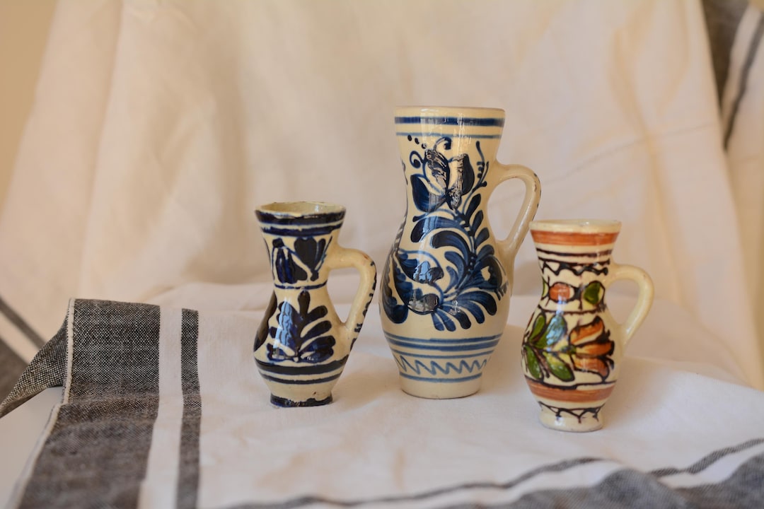 花柄 陶器 ピッチャー 水差し 花瓶 陶器製花模様ピッチャー レトロポップ 陶器製 花柄 水差しピッチャー