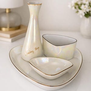 Conjunto de Cigarros Vintage em Porcelana Hollohaza | Conjunto de Mesa com Acabamento Eosin Luster