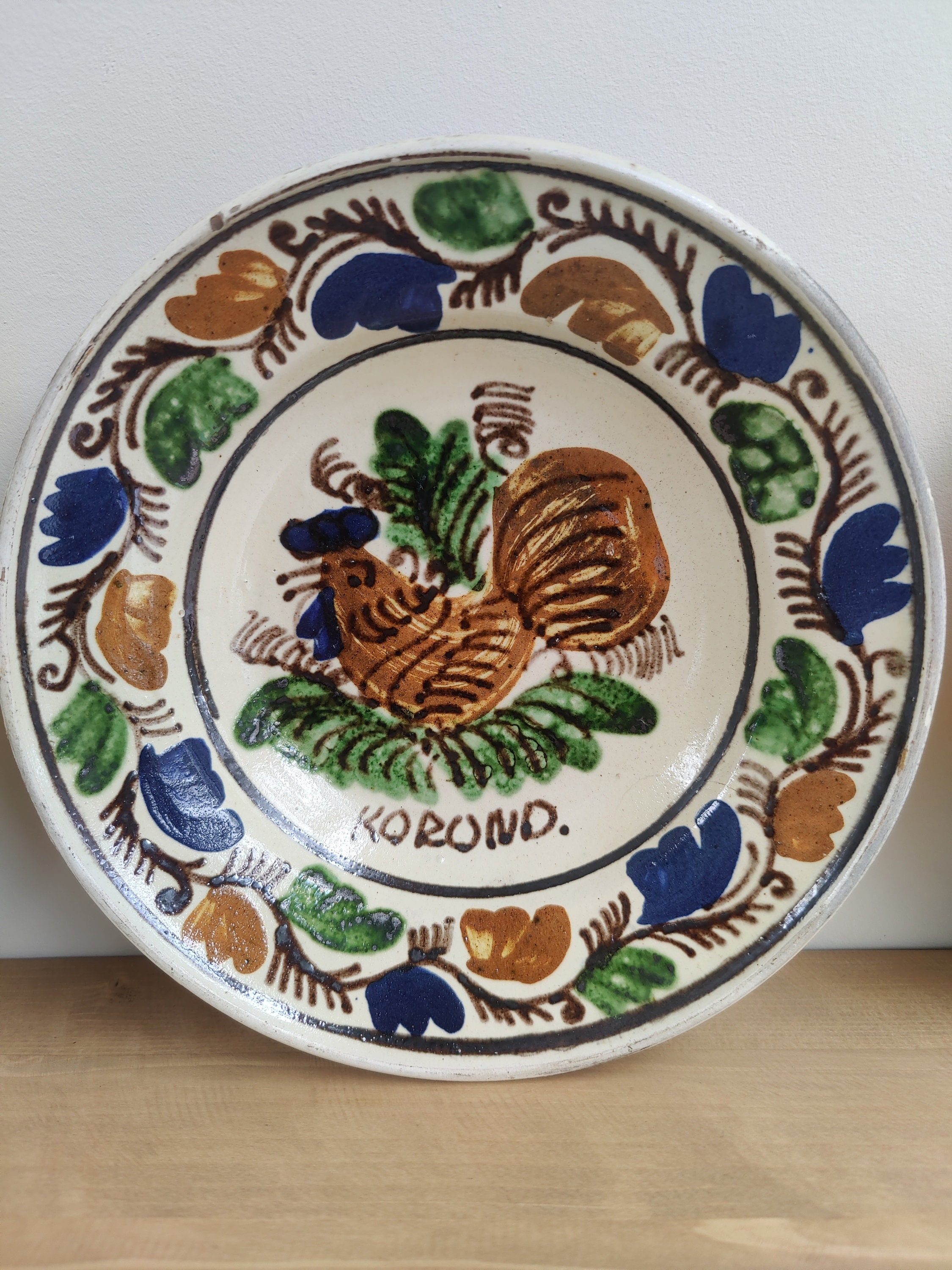 Vintage Korond Pottery Wall Plate: Hungarian Folk Art Rooster