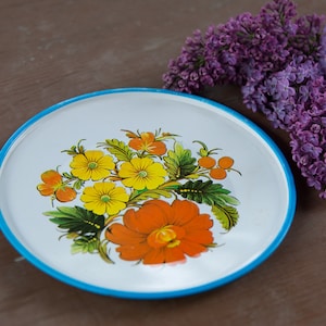 Vintage Russian Metal Wall Plate | Rose Patterned Decor from USSR