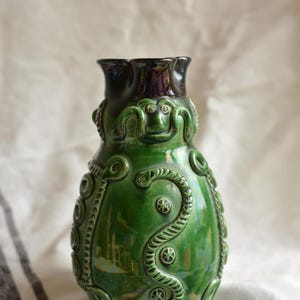 Vintage Hungarian Pottery Miska Jug | Green Glazed Pitcher - Hussar Soldier