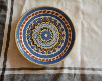 Troyan Traditional Bulgarian Pottery Hand Painted Wall Plate | Made in Bulgaria | Nonfigurative Beige and Blue Wall Decor