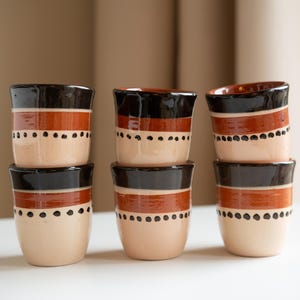 Hungarian Pottery Cup Set | Handmade Cups with Earth Colors Glaze | Set of 6