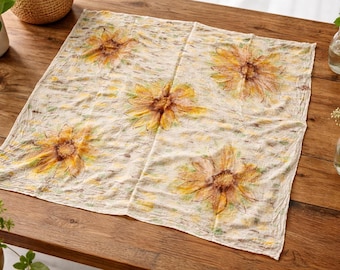 Sciarpa vintage in seta da donna / Motivo a girasoli / Foulard classico country retrò