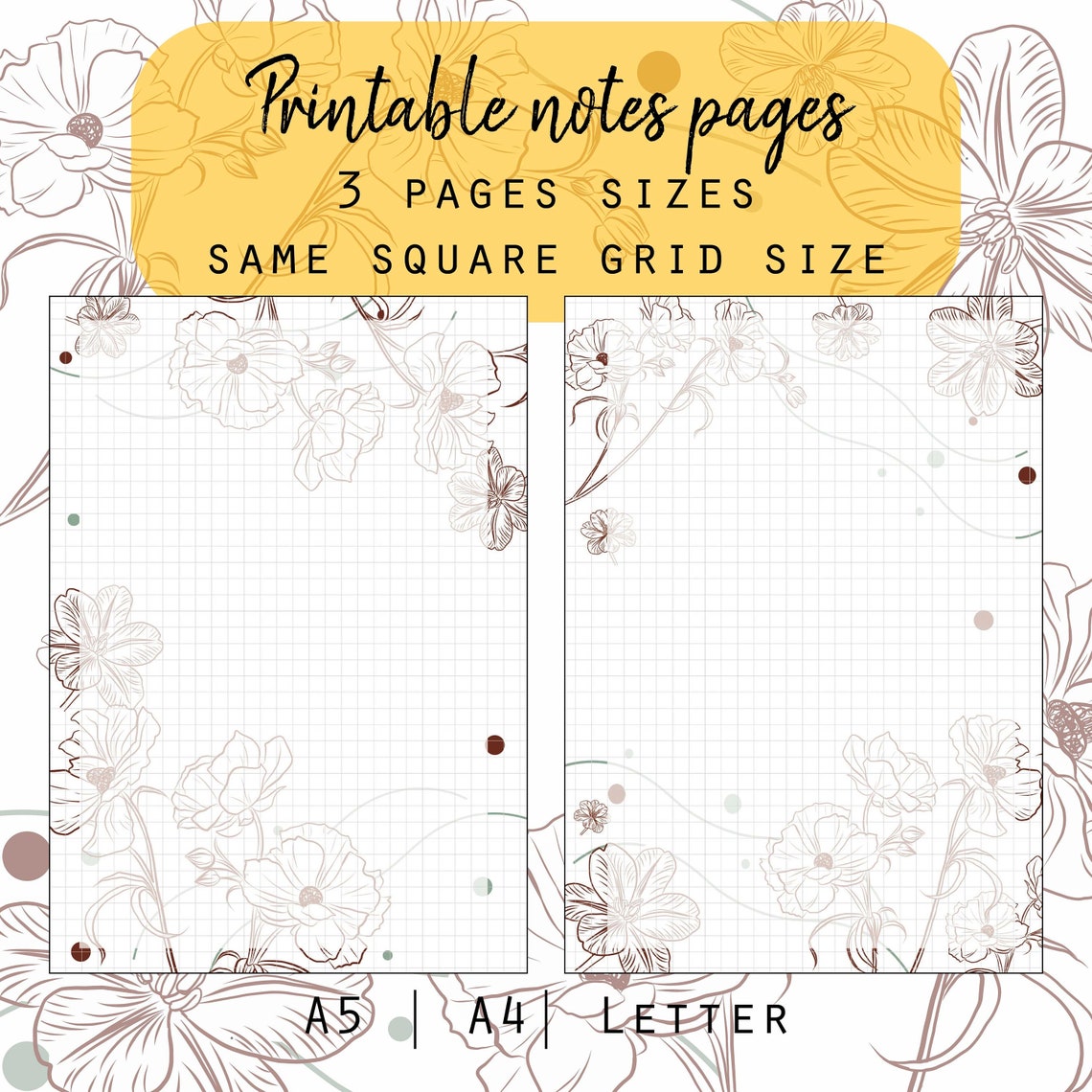 Printable Floral Notes Pages Doodle Pages Floral Stationary - Etsy