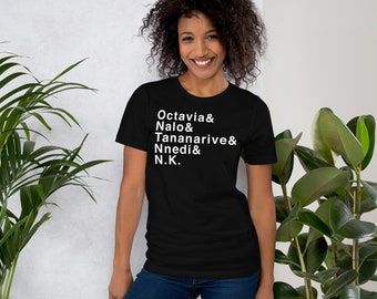 Black Women of Scifi Authors Helvetica list sequence shirt tee casual ya syfy fiction fantasy writers poc bipoc blm Unisex T-Shirt