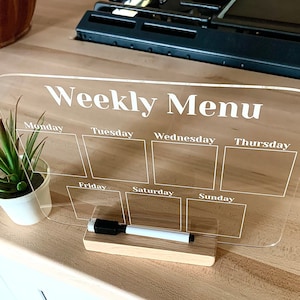 Acrylic Dry Erase Weekly Meal Planner: Kitchen Menu Board