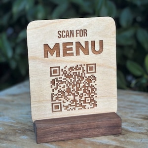 Small Business QR code sign | Etched Wooden Social Media QR Code Sign | Scan for Menu QR Code| Customized Wooden Instagram Sign