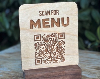 Etched Wooden QR Code Sign: Personalized Scannable Business Display