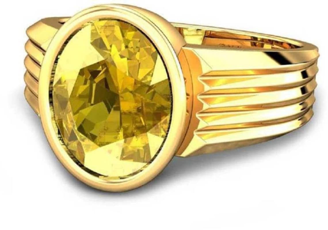 Natural Certified Yellow Sapphire Pukhraj Birth Stone Ring Etsy