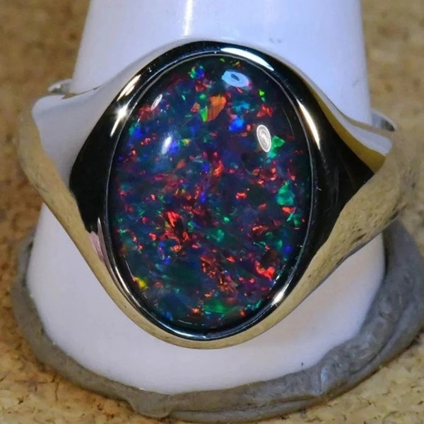Natural 7.25 Carat dark opal Ring, 925 Sterling Silver Ring, Ethiopian Black fire opal, engagement, Birthstone ring, For Men's