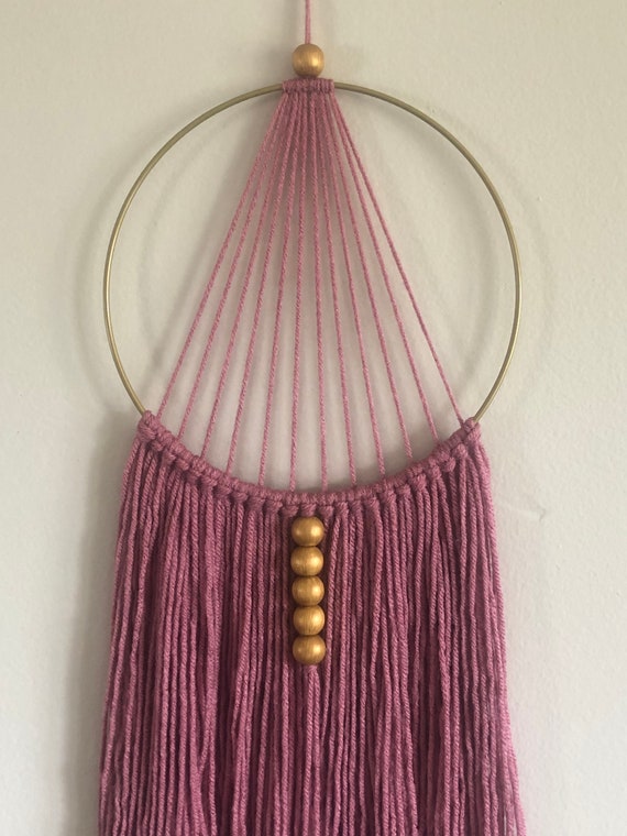 Macrame Ring Wall Hanging With Gold Beads / Yarn Wall Hanging / Yarn Hoop 