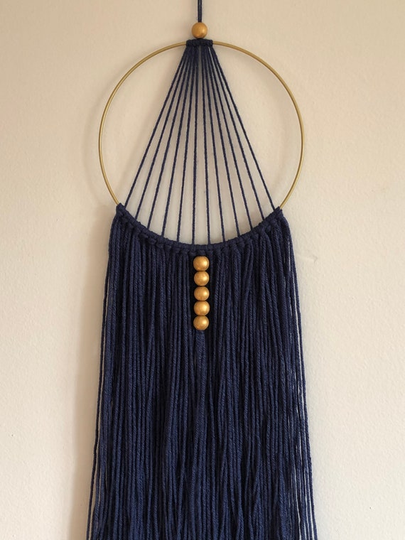 Macrame Ring Wall Hanging With Gold Beads / Yarn Wall Hanging / Yarn Hoop -   Canada