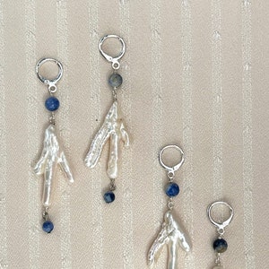Blue & Pearl Earrings / Freshwater Pearls / Chicken Foot Pearls / White Pearls