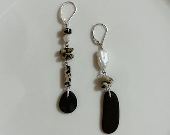 Unique Pearl Earrings / Lake Superior Rock Jewelry / Sterling Silver Earrings / Hand Drilled Rock Jewelry