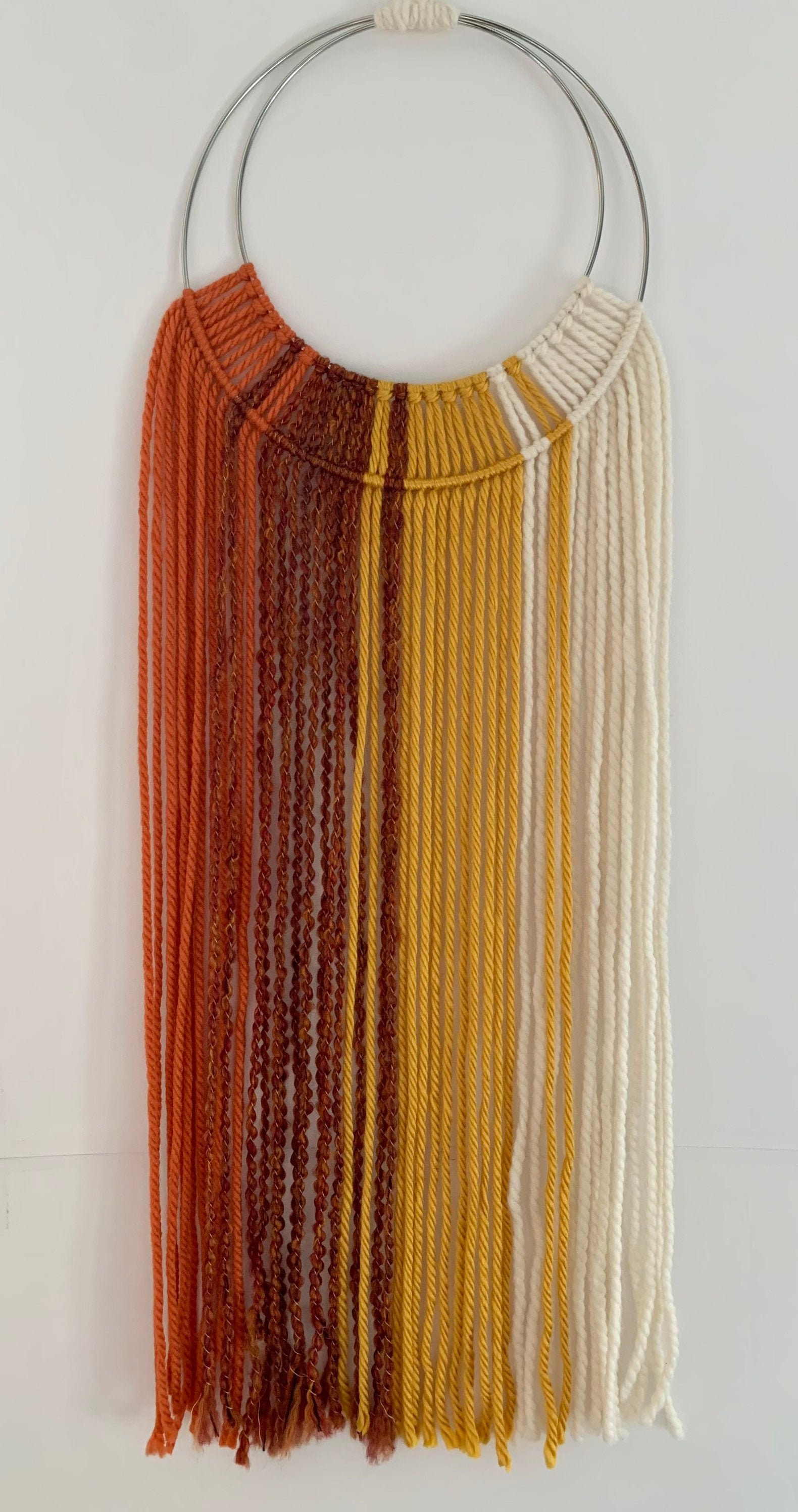 Brown & Yellow Macrame Ring Wall Hanging Yarn Hoop Hanging 