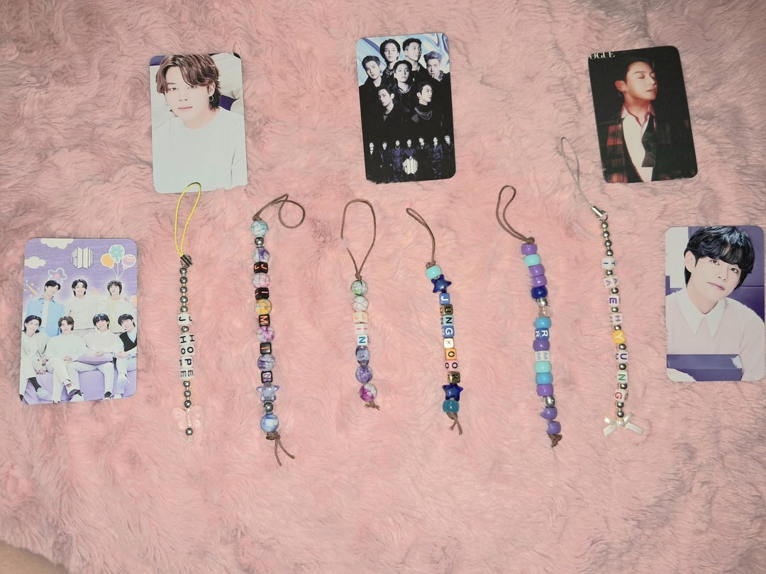 BTS Beaded Key Chains/phone Charm, Jimin, Jungkook, RM, J-hope (each ...
