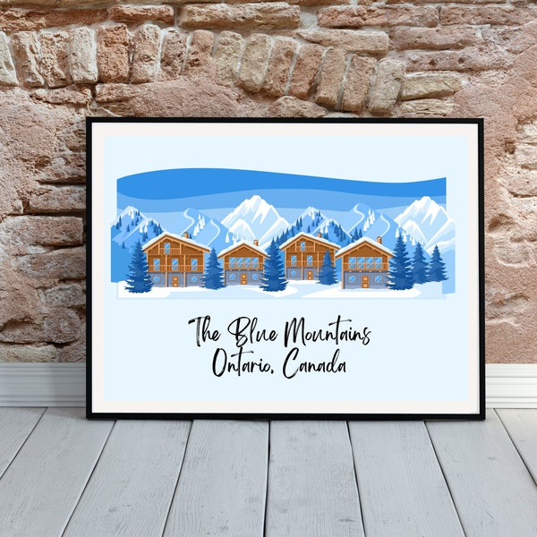 Blue Mountain ski decor, Ski wall art printable, mountain skiing artwork, blue mountain gifts for skiers, winter art, Instant download