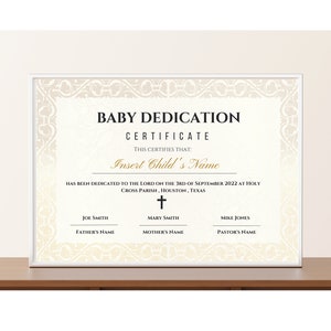 Certificado de Dedicación para Bebé, Regalo de Bautismo Imprimible, Plantilla de Certificado de Dedicación, Dedicación de Bautizo Editable, Recuerdo de Dedicación