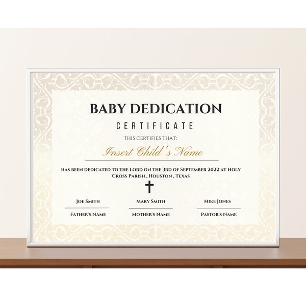 Certificat de dédicace de bébé, cadeau de baptême imprimable, modèle de certificat de dédicace, dédicace de baptême de bébé modifiable, souvenir de dédicace