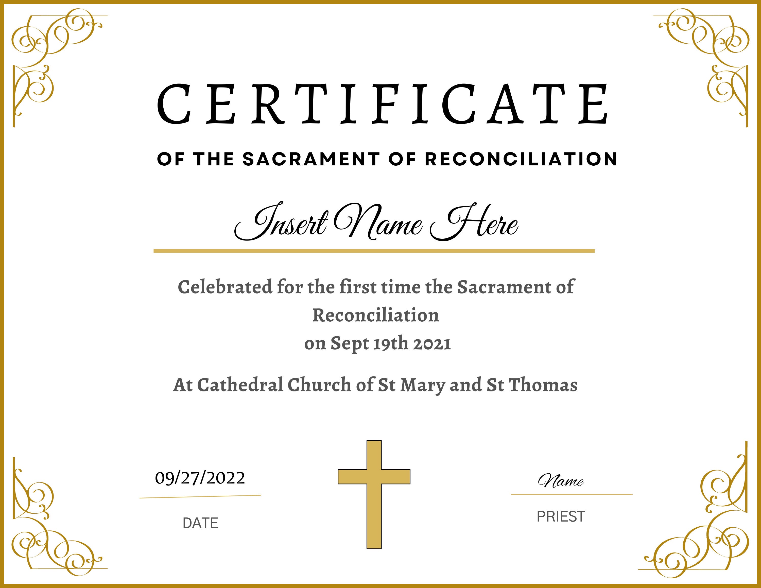 Editable Certificate Of Reconciliation religious Gold Certificate Reconciliation Certificate