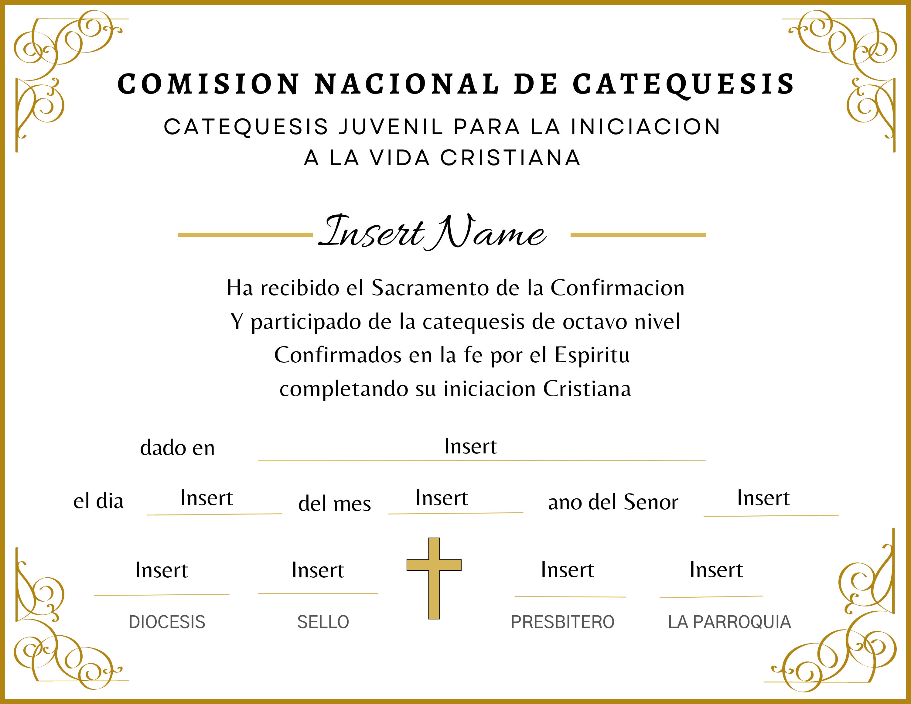 Editable Certificate of Confirmation, Religious Gold Certificate