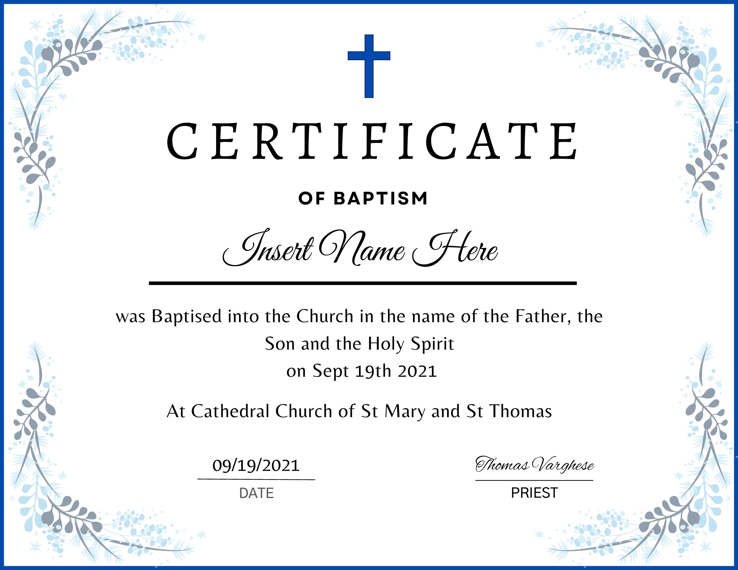 Editable Certificate of Baptism, Religious Certificate, Baptism