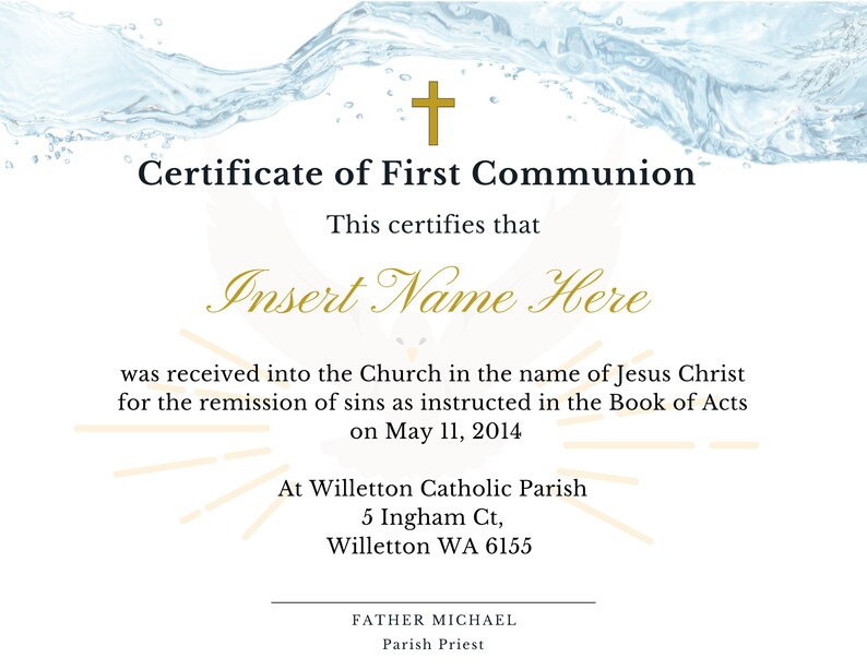 First Communion Editable Certificate ,religious Editable Certificate ...