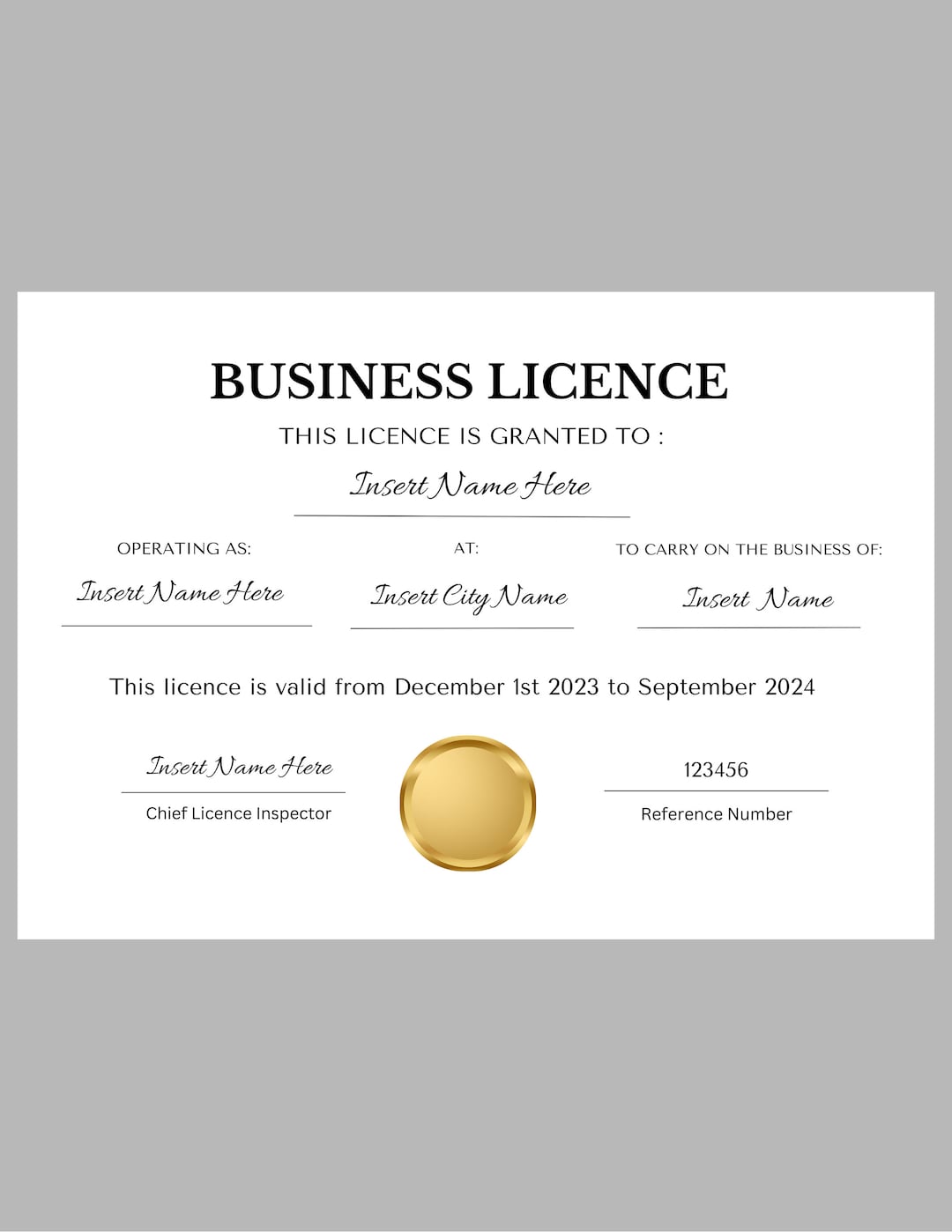 Editable Business Licence Certificate, Business Permit, Business Licence Permit, Digital ...