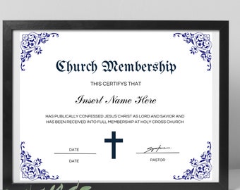 Editable Church Membership Certificate Template, Printable Certificate of Membership, New Members, Church Templates Download
