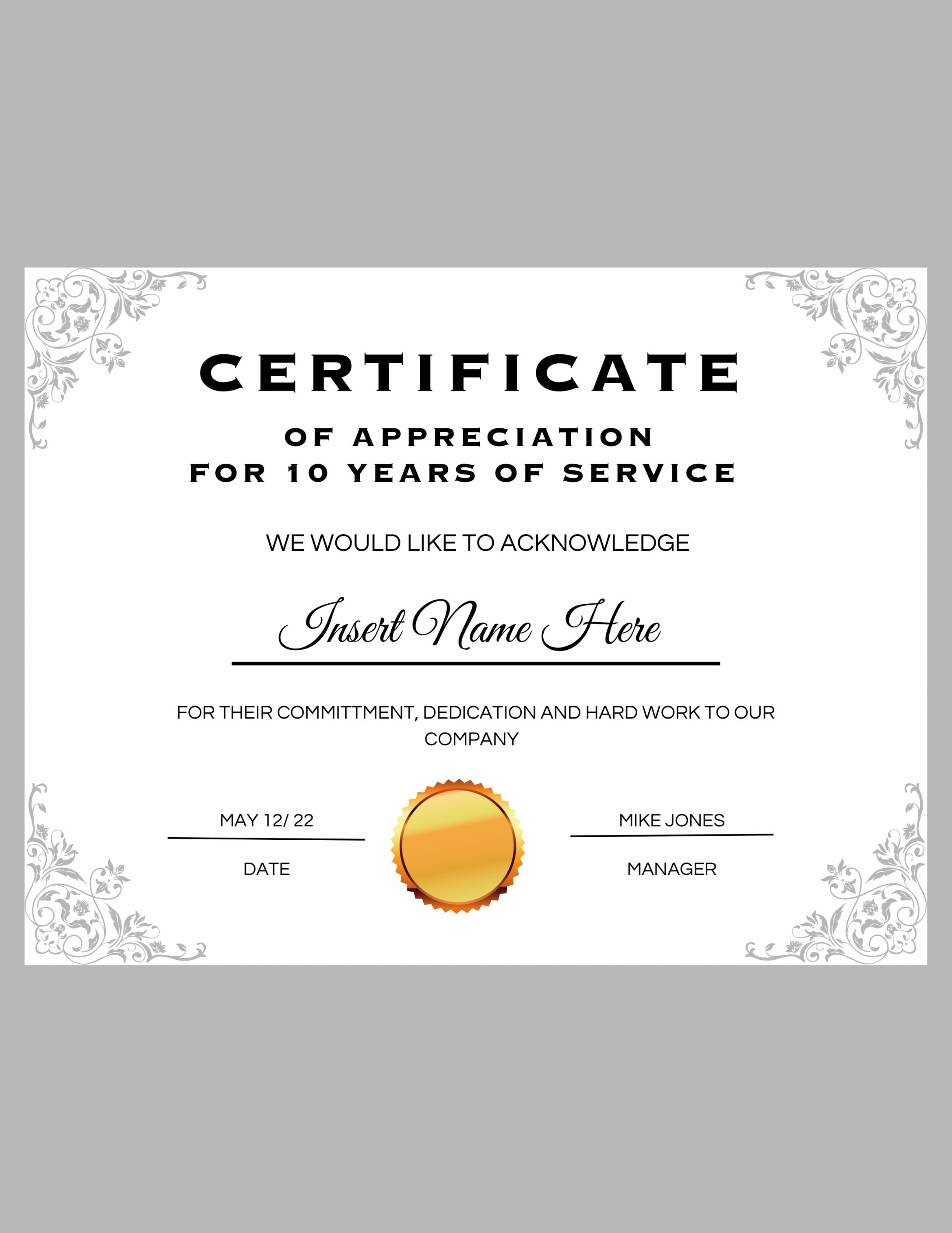 Years of Service Editable Certificate Years of Service Certificate Years of Service Editable Certificate Years of Service Certificate