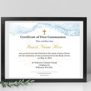 Certificado editable de primera comunión, certificado religioso editable, plantilla de certificado de primera comunión, imprimible, certificado de comunión
