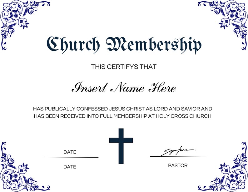 Editable Church Membership Certificate Template, Printable Certificate of Membership, New ...