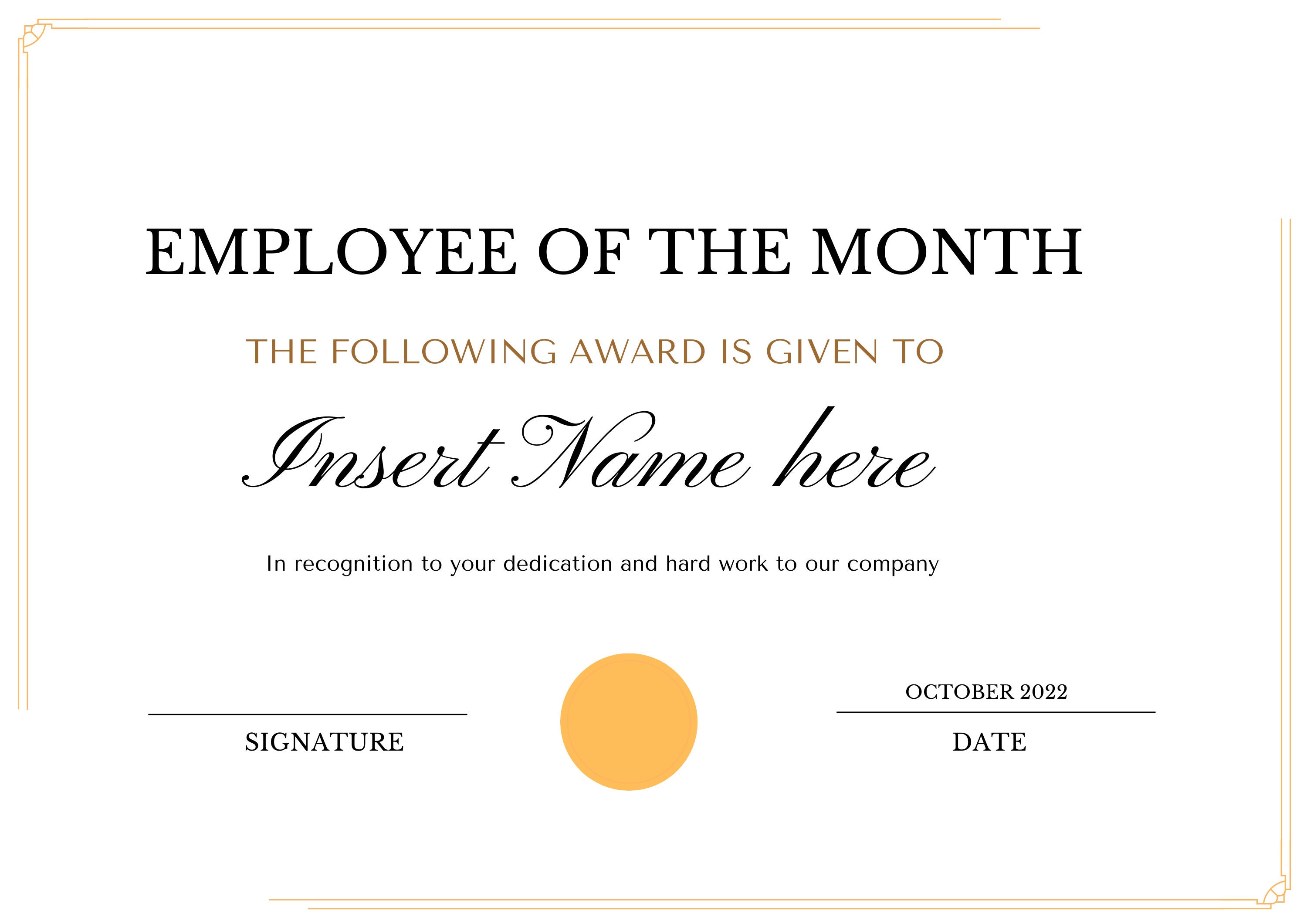 Editable Employee of the Month Certificate Template (canva) - Etsy Canada