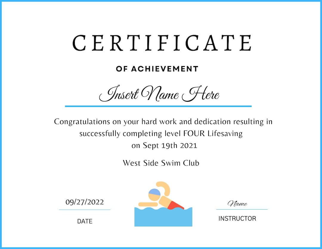Editable Swimming Certificate Swim Lesson Certificate Swimming Editable Swimming Certificate Swim Lesson Certificate Swimming