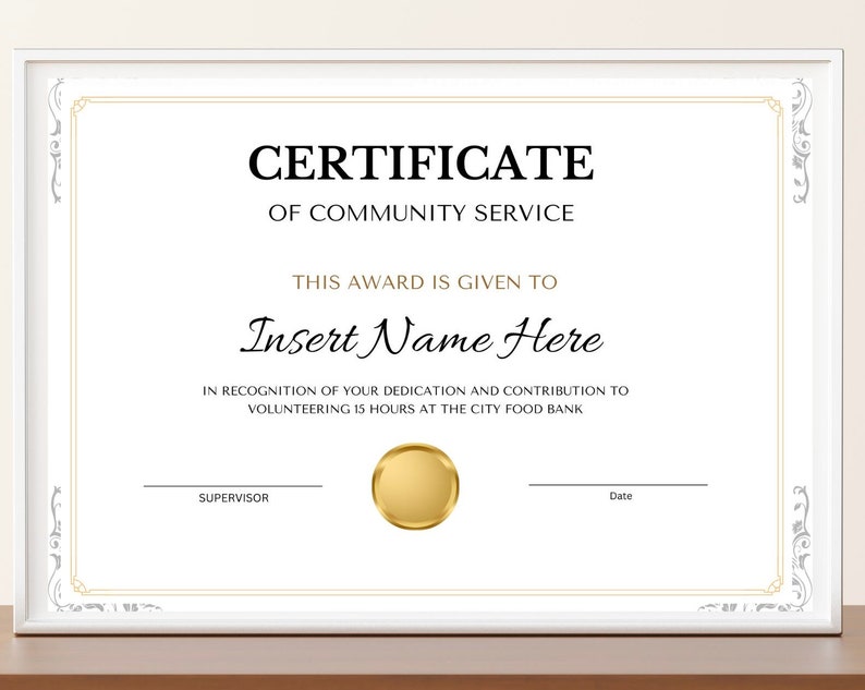 Editable Certificate of Community Service, Certificate of Completion ...