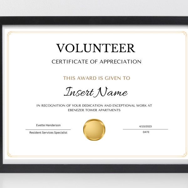 Editable Volunteer Certificate Of Completion, Training Certificate Template, Printable Course completion Certificate, DIY Volunteer