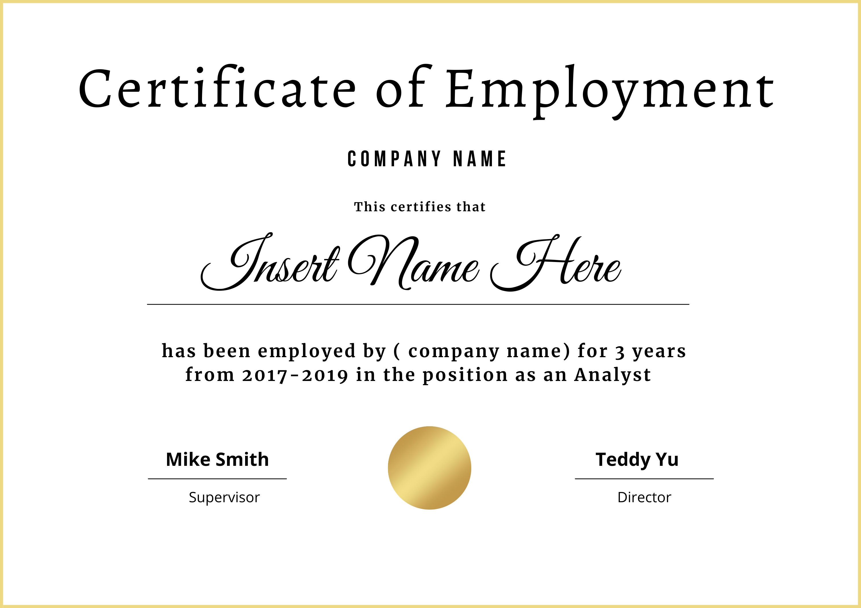 Editable certificate of employment certificate of completion training