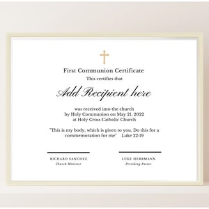 Editable First Communion Certificate Template, First Communion Editable download, DIY Certificate, Instant Download,Editable download,kids