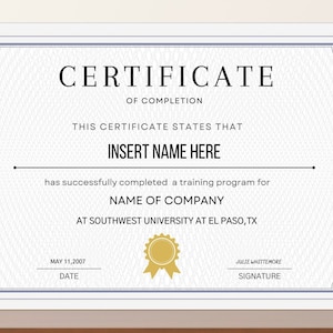 Editable Certificate Of Completion, Training Certificate Template,Printable Course completion Certificate,Canva Template,Elegant Certificate