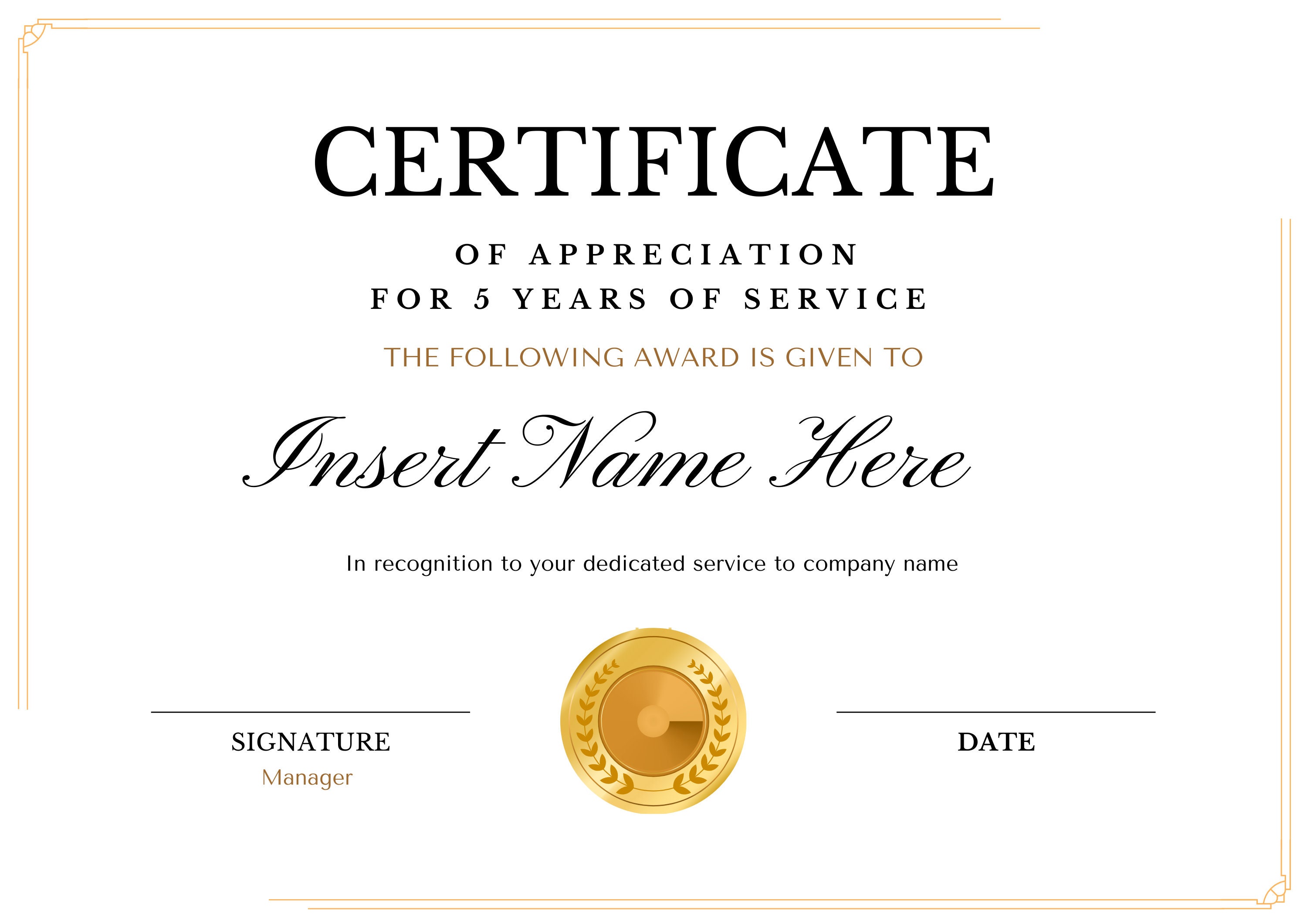 Editable Certificate Years of Service, Elegant Company Award Template Editable Certificate Years of Service, Elegant Company Award Template
