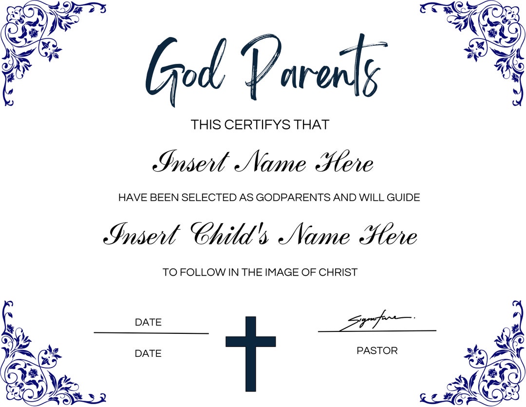 Godparents Certificate Template, Baptism Certificate Download, PDF Godparents Certificate Template, Baptism Certificate Download, PDF