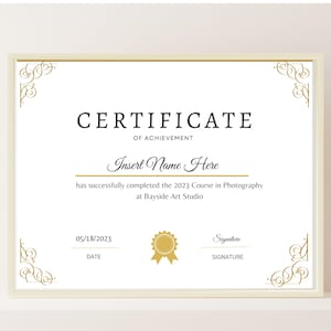 Certifikat der Leistung, Gold-Zertifikat der Leistung bearbeitbar, Vorlage für das Trainingszertifikat, bedruckbares Zertifikat über den Abschluss des Kurses