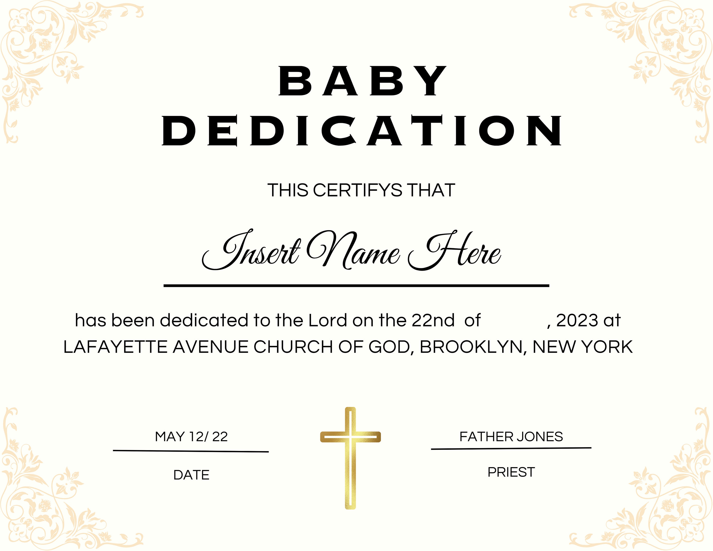 Baby Dedication Certificate, Printable Baptism Gift,dedication