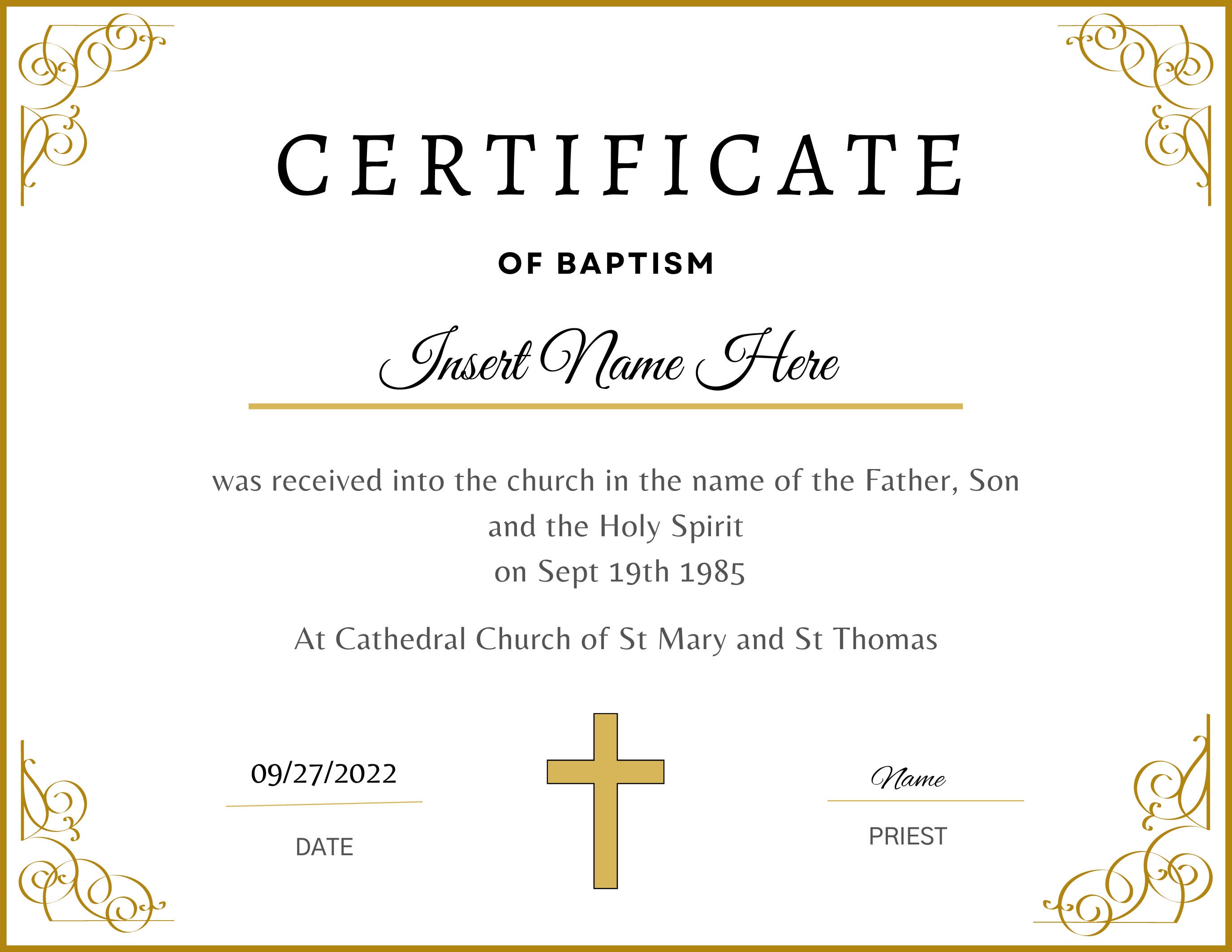Editable Certificate Of Baptism religious Gold Certificate Baptism 