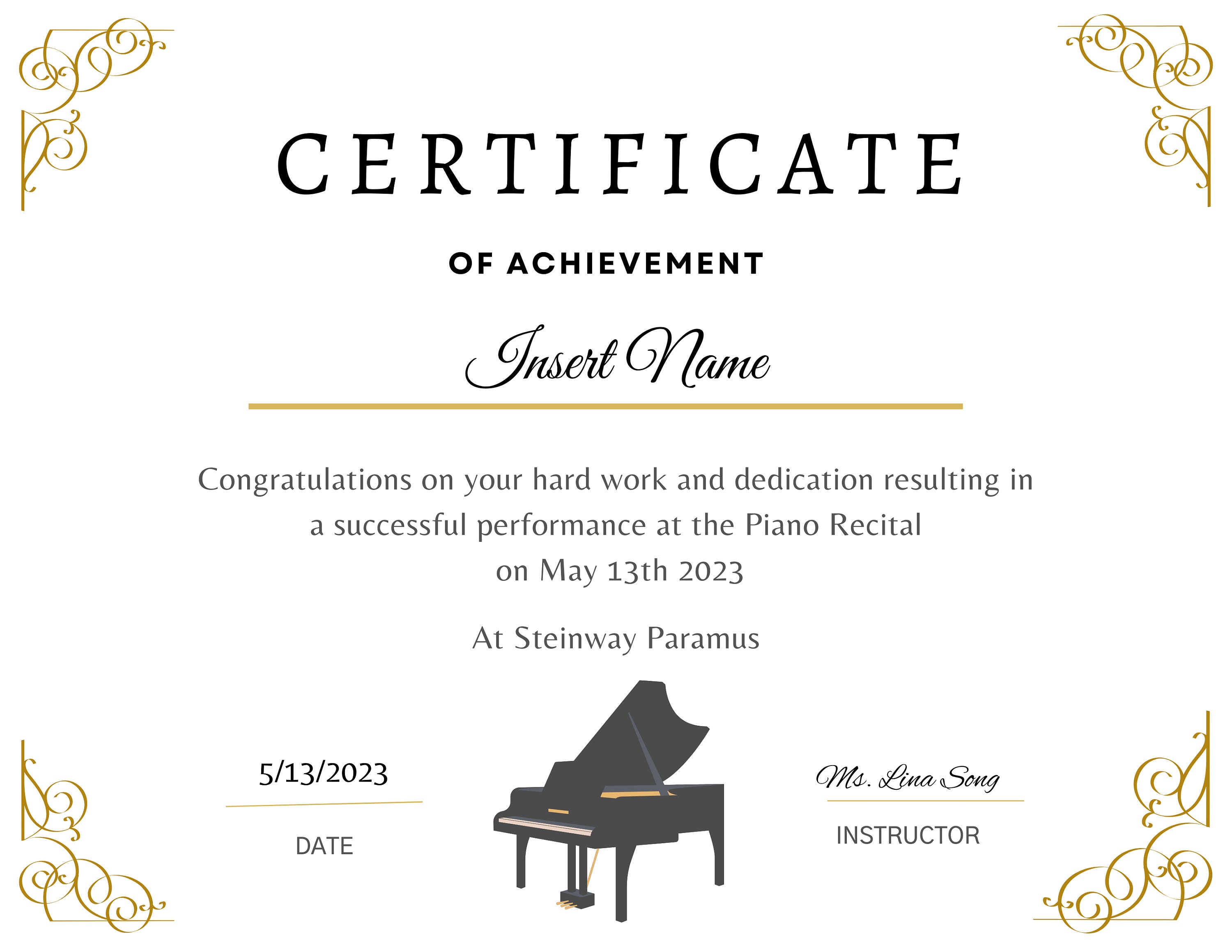 Piano Recital Certificate Piano Award Printable Child Certificate Piano Recital Certificate Piano Award Printable Child Certificate